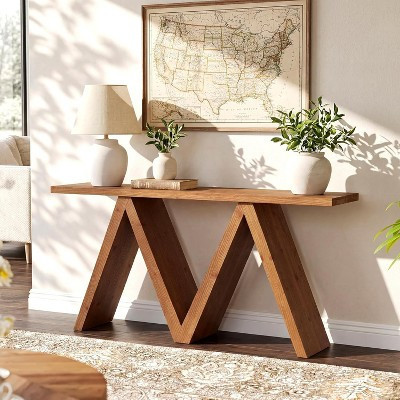 Lantine 63-Inch Solid Wood Console Table with M-Shapeed Base, Farmhouse Sofa Table Behind Couch for Entryway, Hallway, Living Room | Target