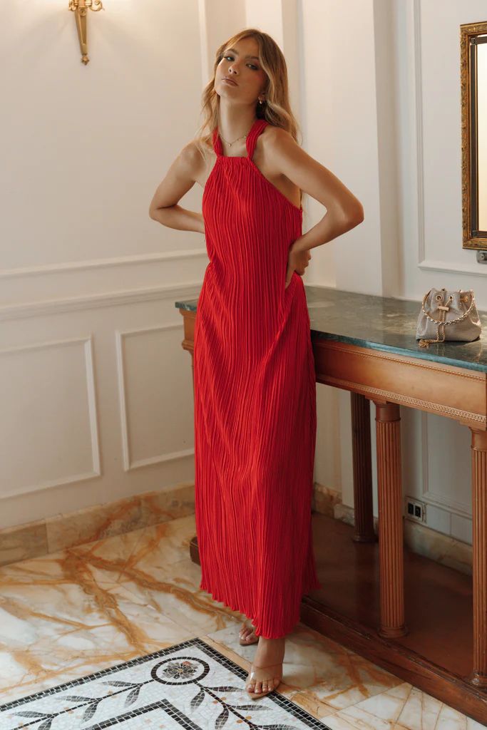 Melody Plisse Halter Maxi Dress - Red | Petal & Pup (US)