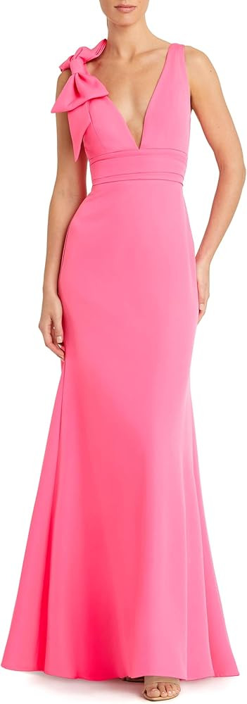 Sleeveless V Neck Bow Detail Mermaid Gown Black | Amazon (US)