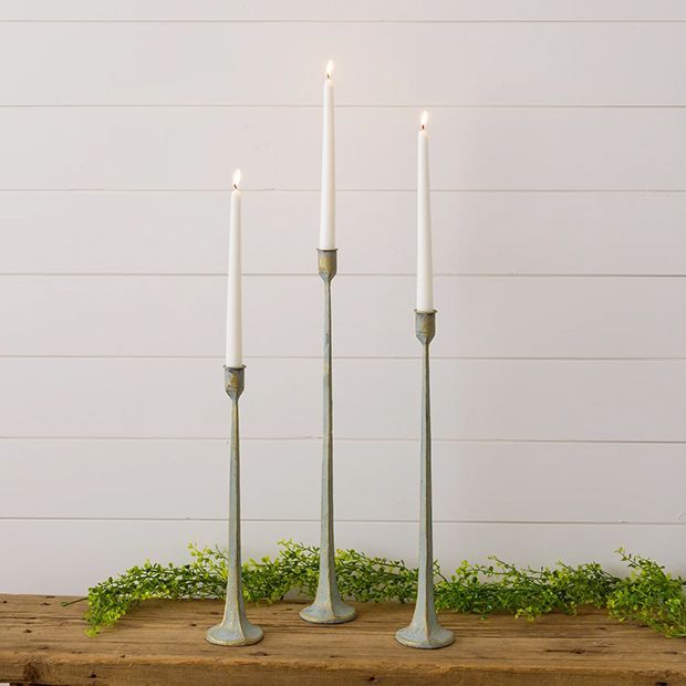 Hand Forged Green Patina Candle Holders Set of 3 | Antique Farm House