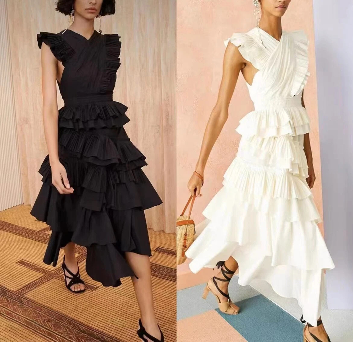 ULLA JOHNSON Ladies  Ruffled Flutter Sleeve Midi Dress   | eBay | eBay US