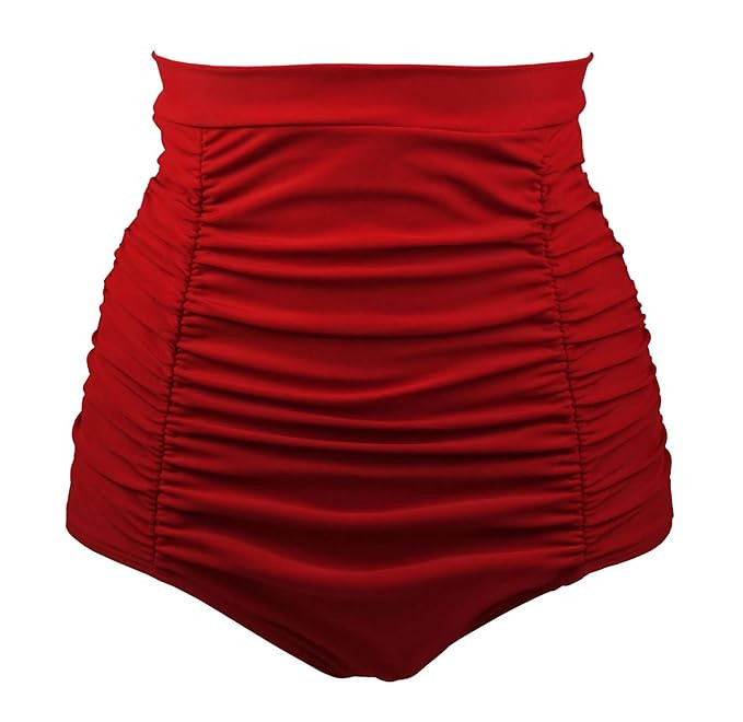 COCOSHIP Women's Retro High Waisted Bikini Bottom Ruched Swim Short Tankinis(FBA) | Amazon (US)