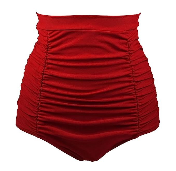 COCOSHIP Women's Retro High Waisted Bikini Bottom Ruched Swim Short Tankinis(FBA) | Amazon (US)
