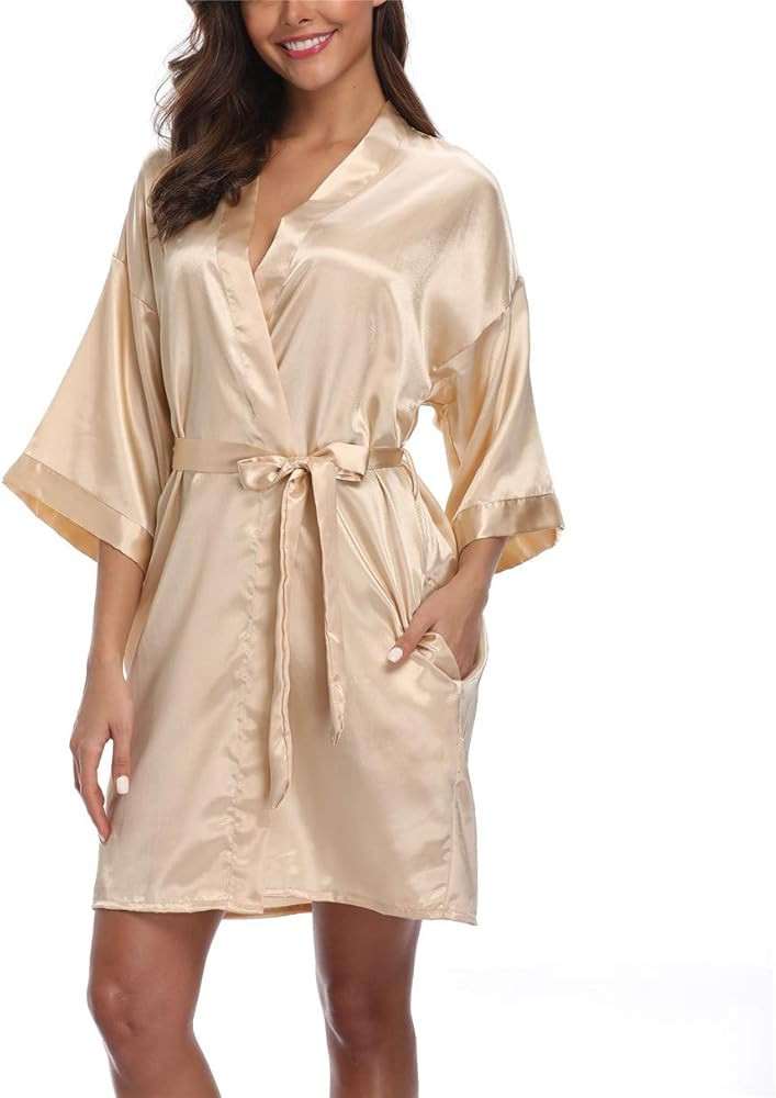 MissNina Women's Satin Kimono Robes Bridesmaid Wedding Robes Silky Bathrobes Summer Loungewear | Amazon (US)