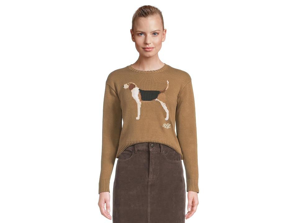 Lauren Ralph Lauren Intarsia-Knit Beagle Cotton Sweater Women's Sweater Honey Tan : LG | Zappos