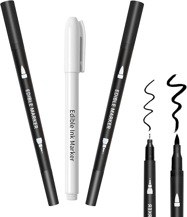 Edible Markers 3Pcs Black & White Food Coloring Pens \u2013 Double-Sided Fine & Thick Tips Edible... | Amazon (US)