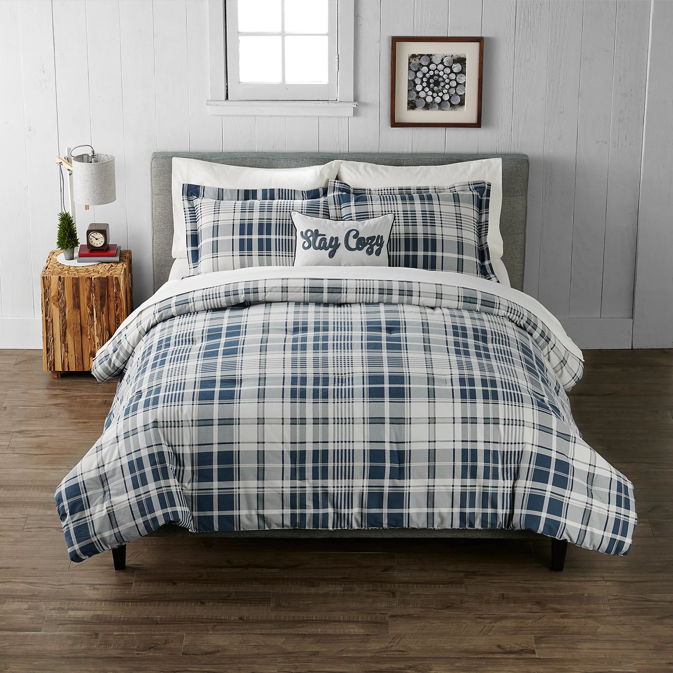 Cuddl Duds® Navy Gray Plaid Heavyweight Flannel Comforter Set with Coordinating Pillow | Kohl's