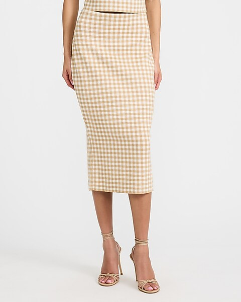 Gingham High Waisted Fitted Sweater Midi Skirt | Express