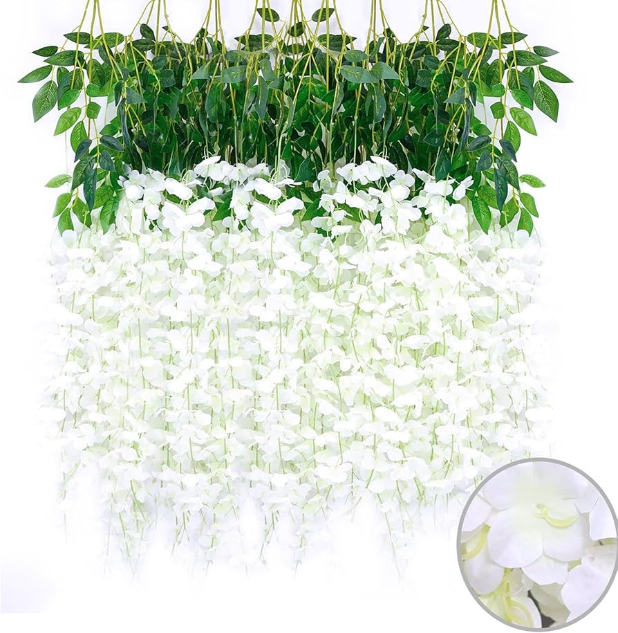 24 Pack White Flower Vines, White Wisteria Hanging Flowers, Fake White Wisteria, 3.77 Feet White ... | Amazon (US)