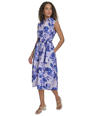 Women's Cotton Floral Sleeveless Shirtdress | Macy's