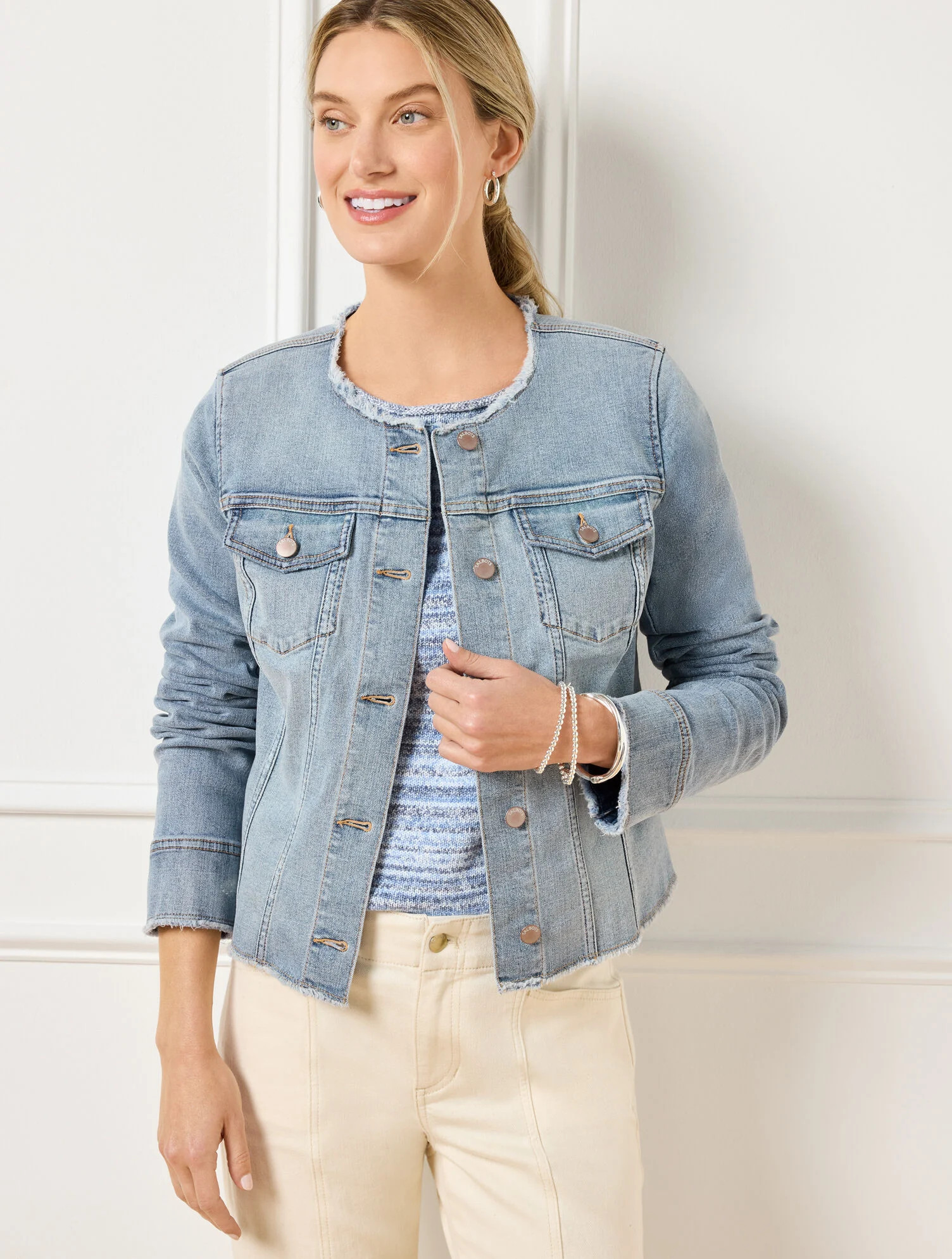 Collarless Jean Jacket - Freya Wash | Talbots