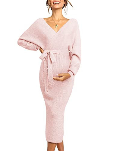 Chang Yun Maternity Nursing Dress Sweater Dress for Women Wedding Guest Dress Baby Shower Maternity Photoshoot Outfits Pink | Amazon (US)