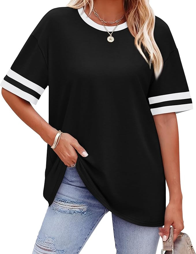 WIHOLL Womens T Shirts Loose Fit Short Sleeve Tees Crew Neck Color Block Summer Tops 2026 Fashion | Amazon (US)