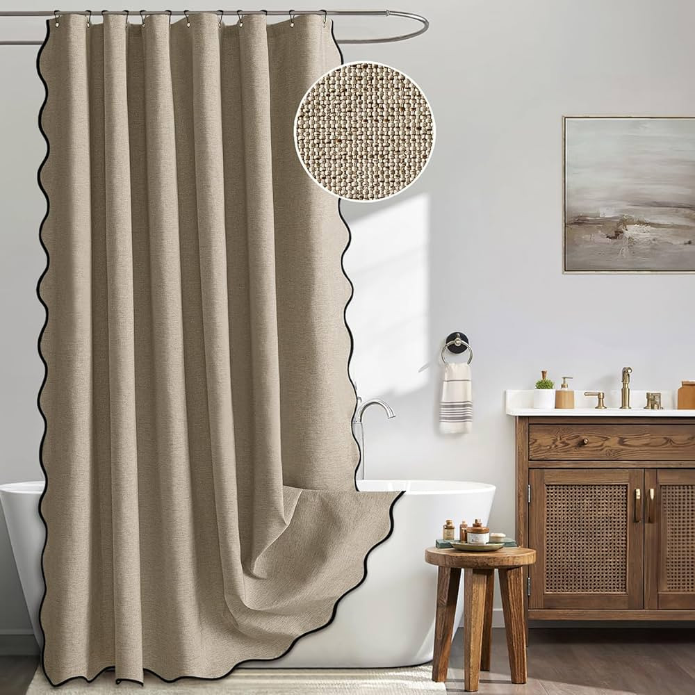 MIULEE Khaki Scalloped Shower Curtain Linen Textured with 12 Metal Hooks Cute Heavy Duty Washable... | Amazon (CA)