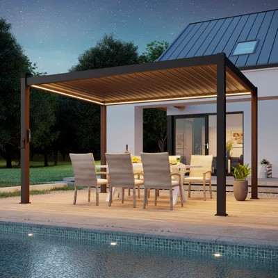 LED Light Metal Pergola with Adjustable Louvered Roof with Solar LED | Wayfair North America