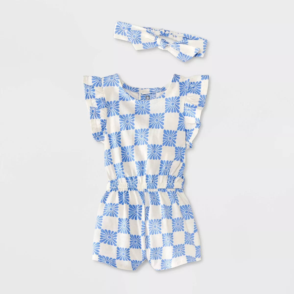 Grayson Mini Baby Checkered Romper & Headband - Blue | Target