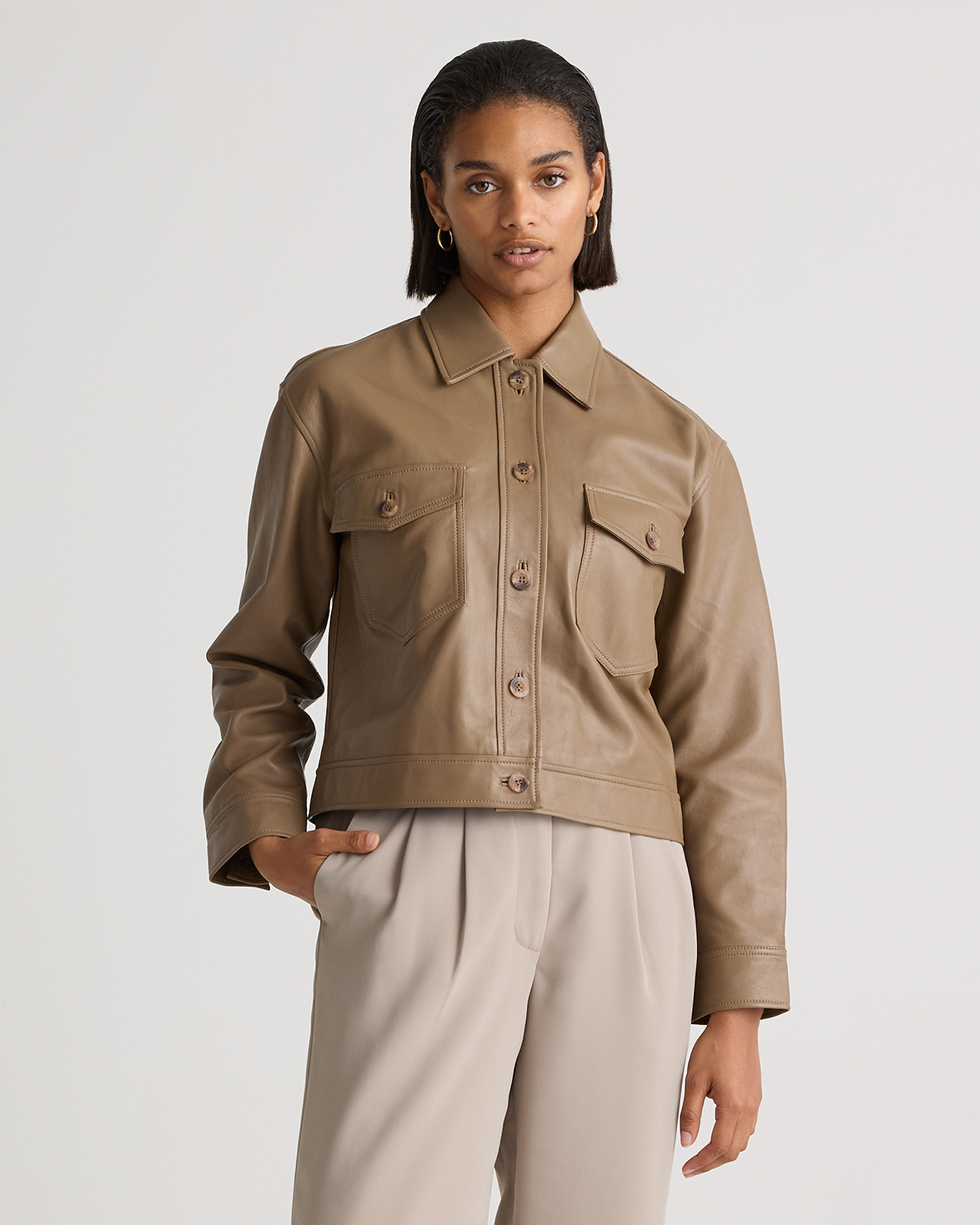 Quince | Women's Cropped Jacket in Woodstock, Size Small, Leather | Quince