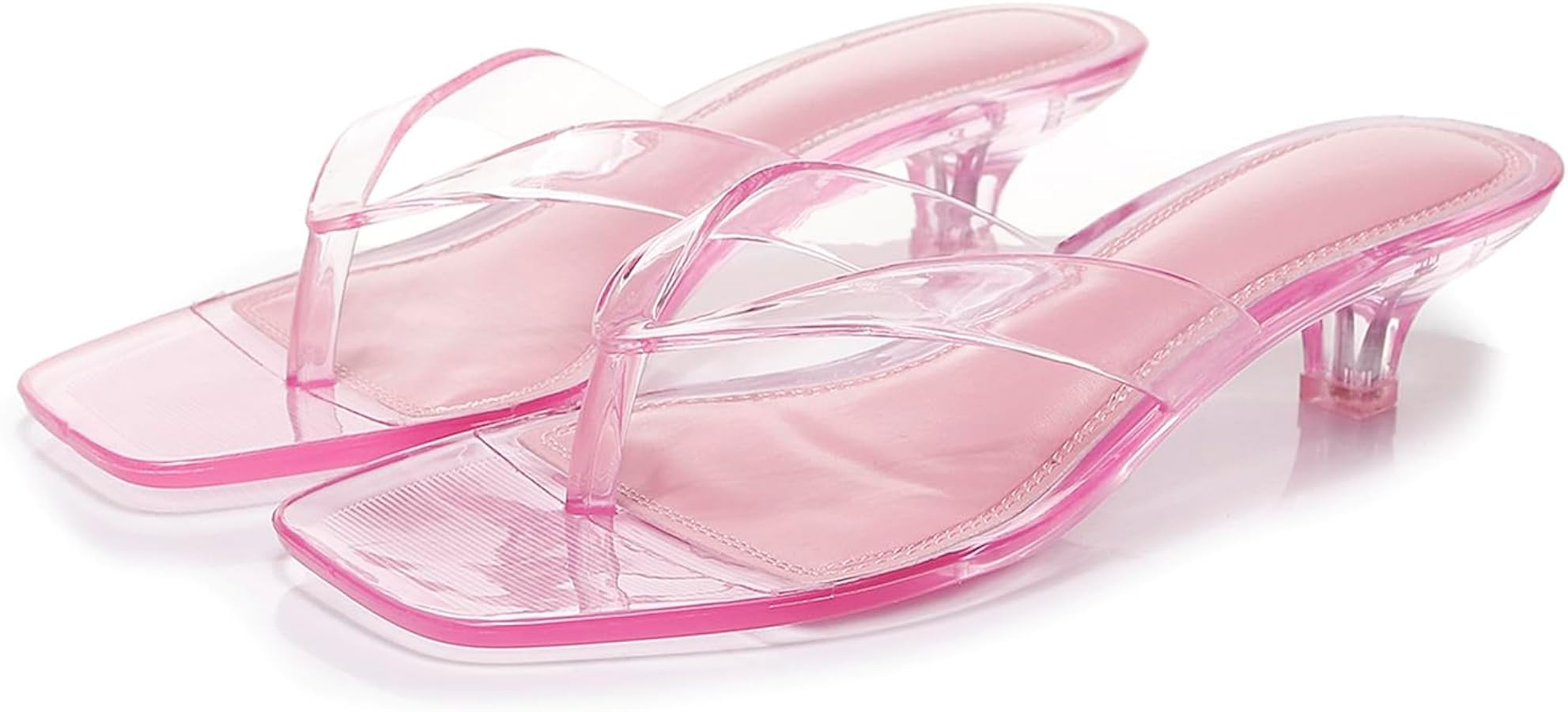 Jelly Thong Kitten Heeled Sandals for Women Clear Comfortable Square Open Toe Slip On Low Heels F... | Amazon (US)