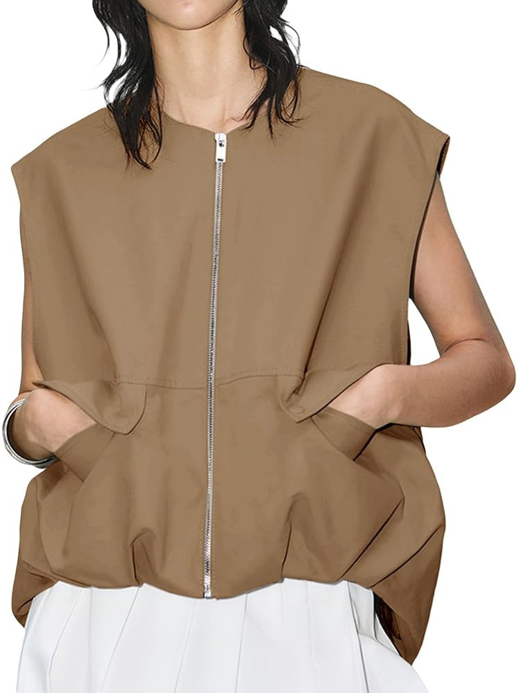 Siyova Womens Cargo Vest Casual Sleeveless Jacket Tops Loose Fit Solid Color Zip Up Spring Summer... | Amazon (UK)
