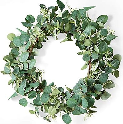 LIFEFAIR Green Eucalyptus Leaf Wreath, 20 Inches Artificial Festival Celebration Wreath for Front... | Amazon (US)