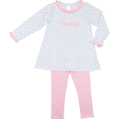 Pink Rosebud Knit Ruffle Legging Set | Cecil and Lou