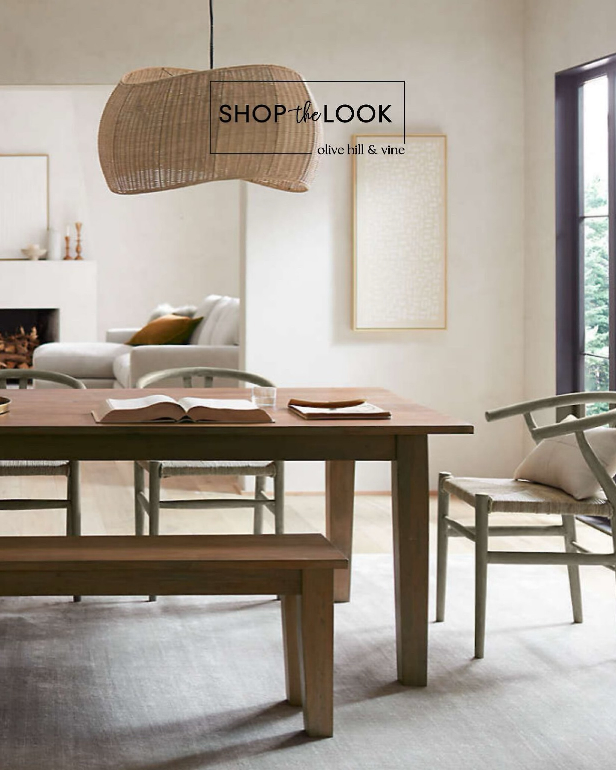 Less is more in this refined dining room. A European farmhouse table for six with a grey wash and matching bench pairs beautifully with weathered grey chairs and woven wicker. A soft rattan pendant light and a grey area rug complete this serene space. 

#LTKStyleTip #LTKHome #LTKFamily