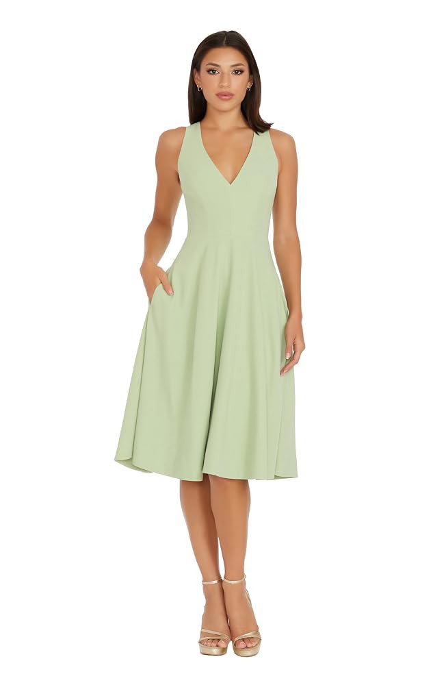 Dress the Population Women's Catalina Solid Sleeveless Fit & Flare Midi Dress | Amazon (US)