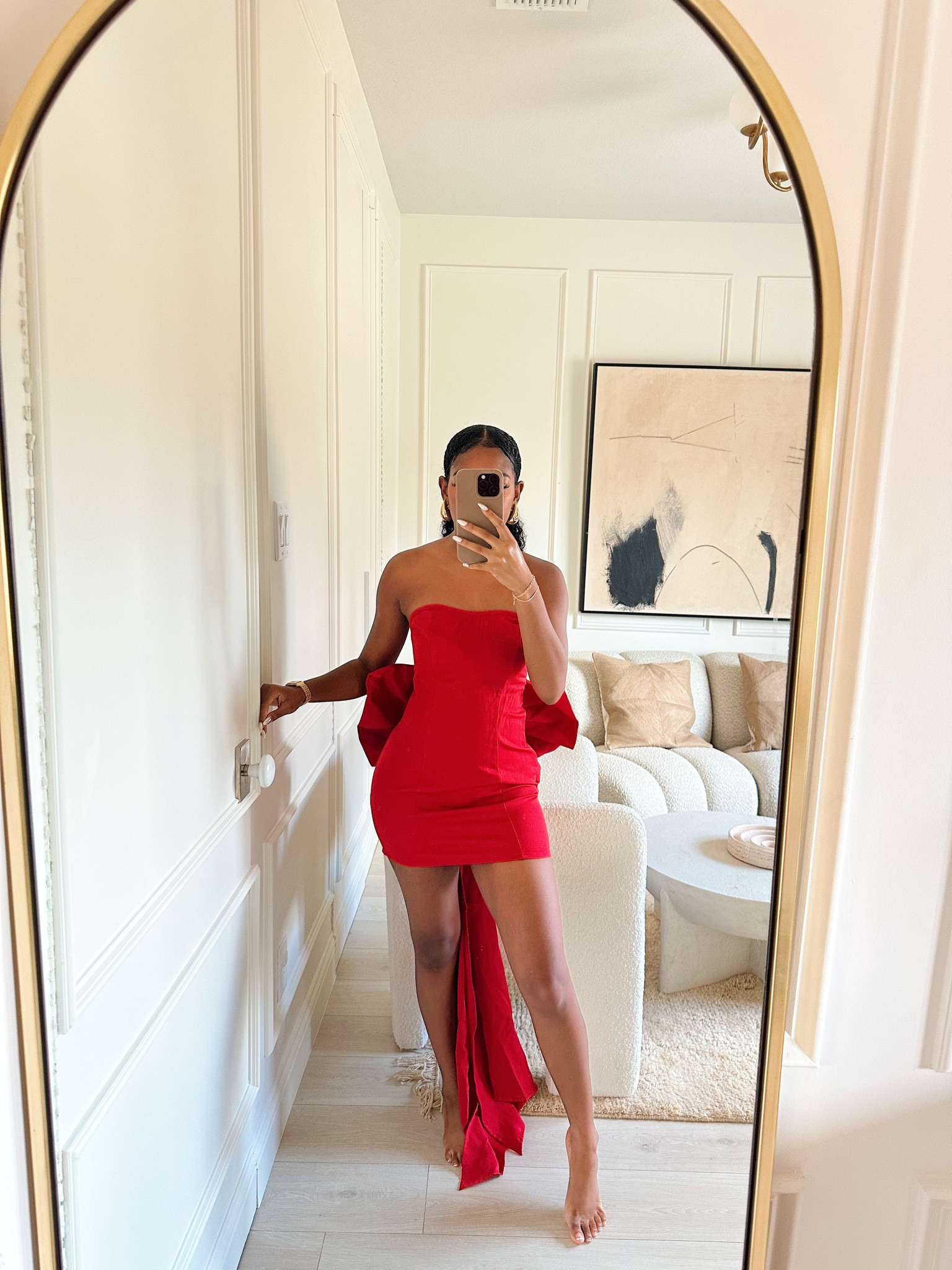 Red mini dress with an oversized bow! so cute for Nye! Wearing a size 0! 5’2 

#LTKSeasonal #LTKstyletip #LTKHoliday