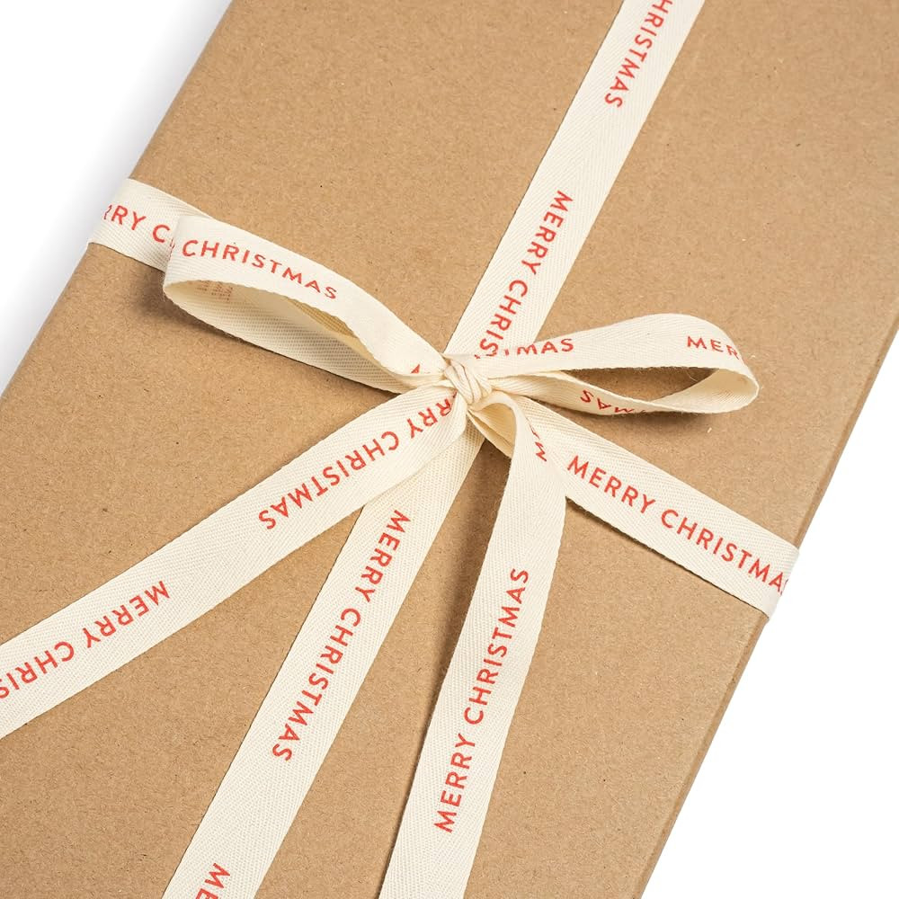 Merry Christmas, Cotton Herringbone Custom Ribbon Natural 5/8in x 10 Yards | Amazon (US)