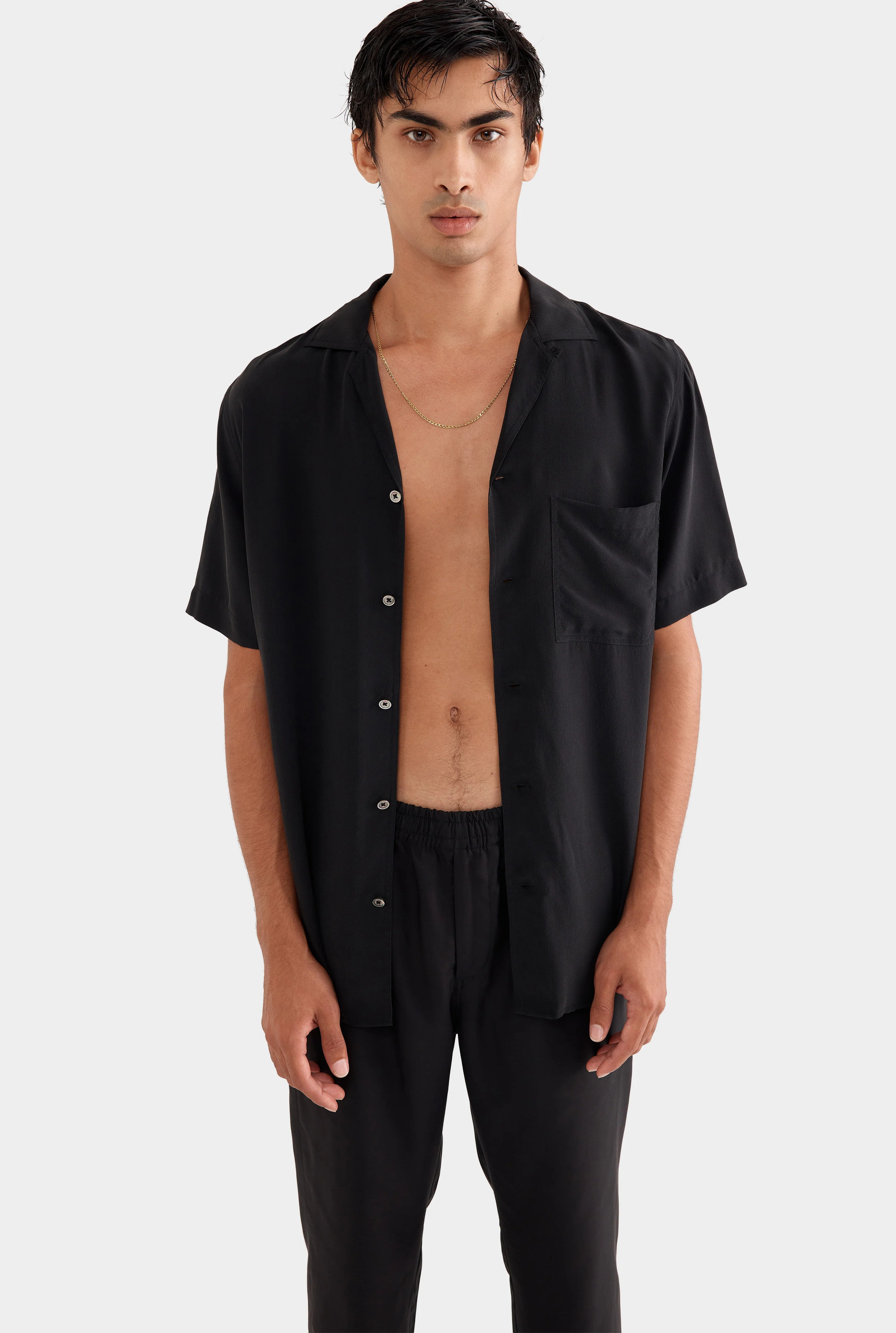 Short Sleeve Silk Camp Collar Shirt | Venroy AU