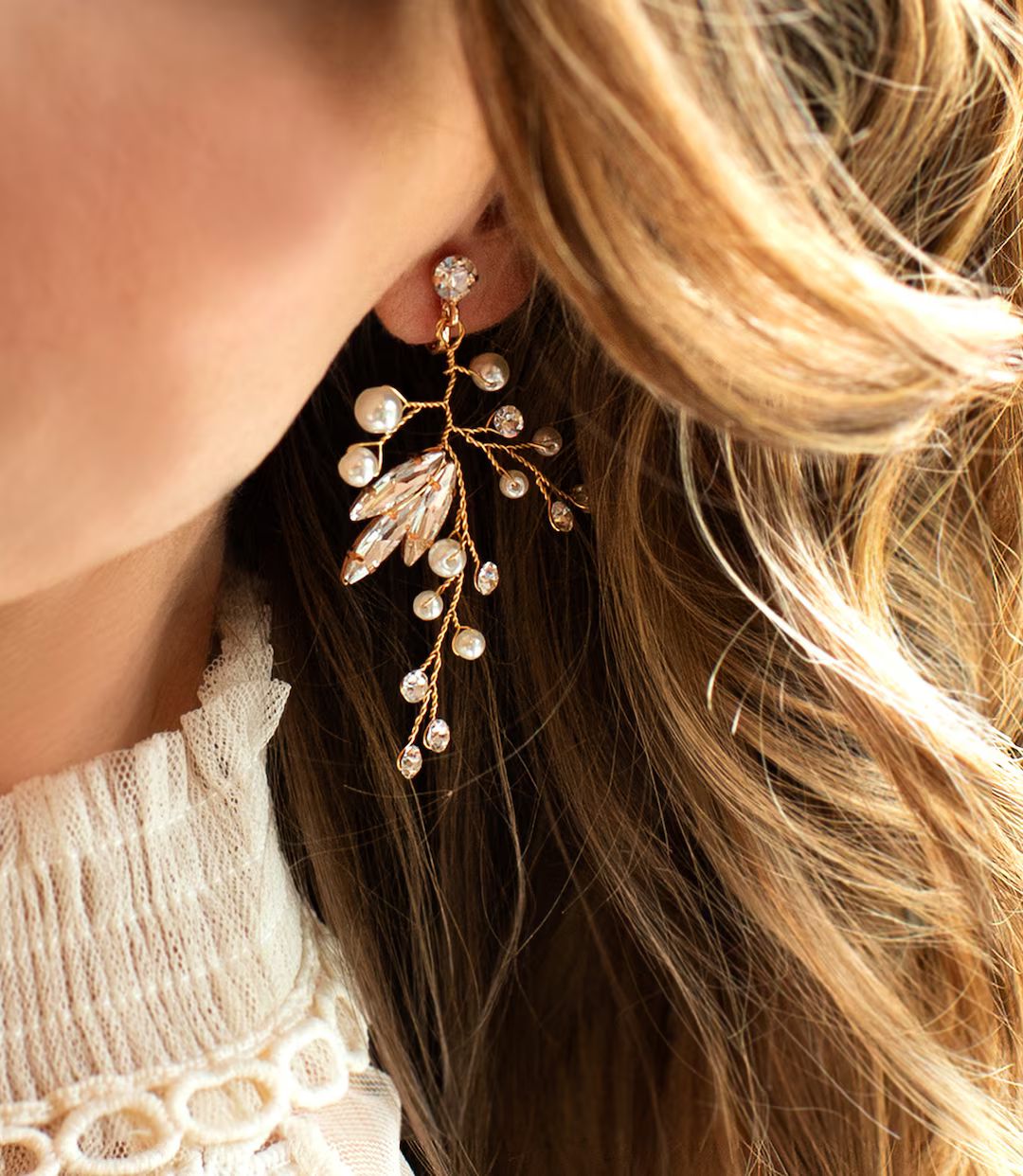 Wedding Vine Earrings Bridal Earrings With Crystals Pearls - Etsy | Etsy (US)