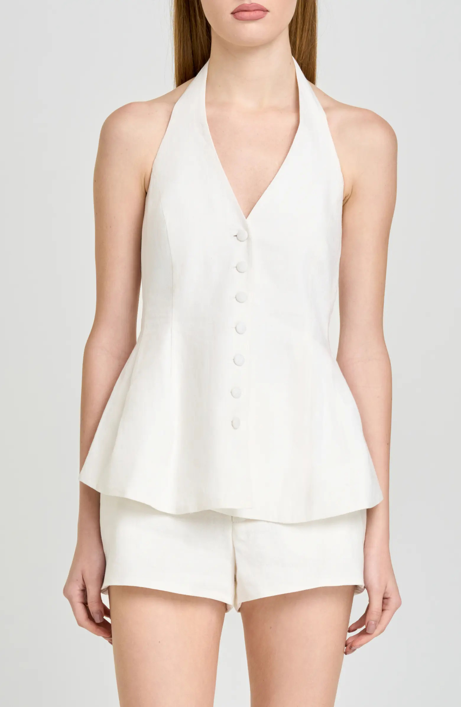 Paloma Button-Up Peplum Halter Top | Nordstrom