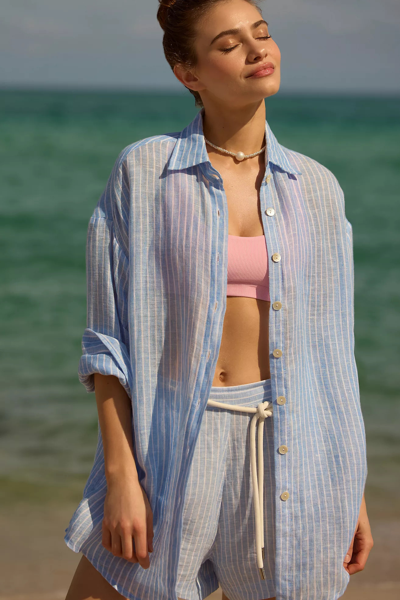 Vitamin A Playa Linen Boyfriend Buttondown Shirt | Anthropologie (US)