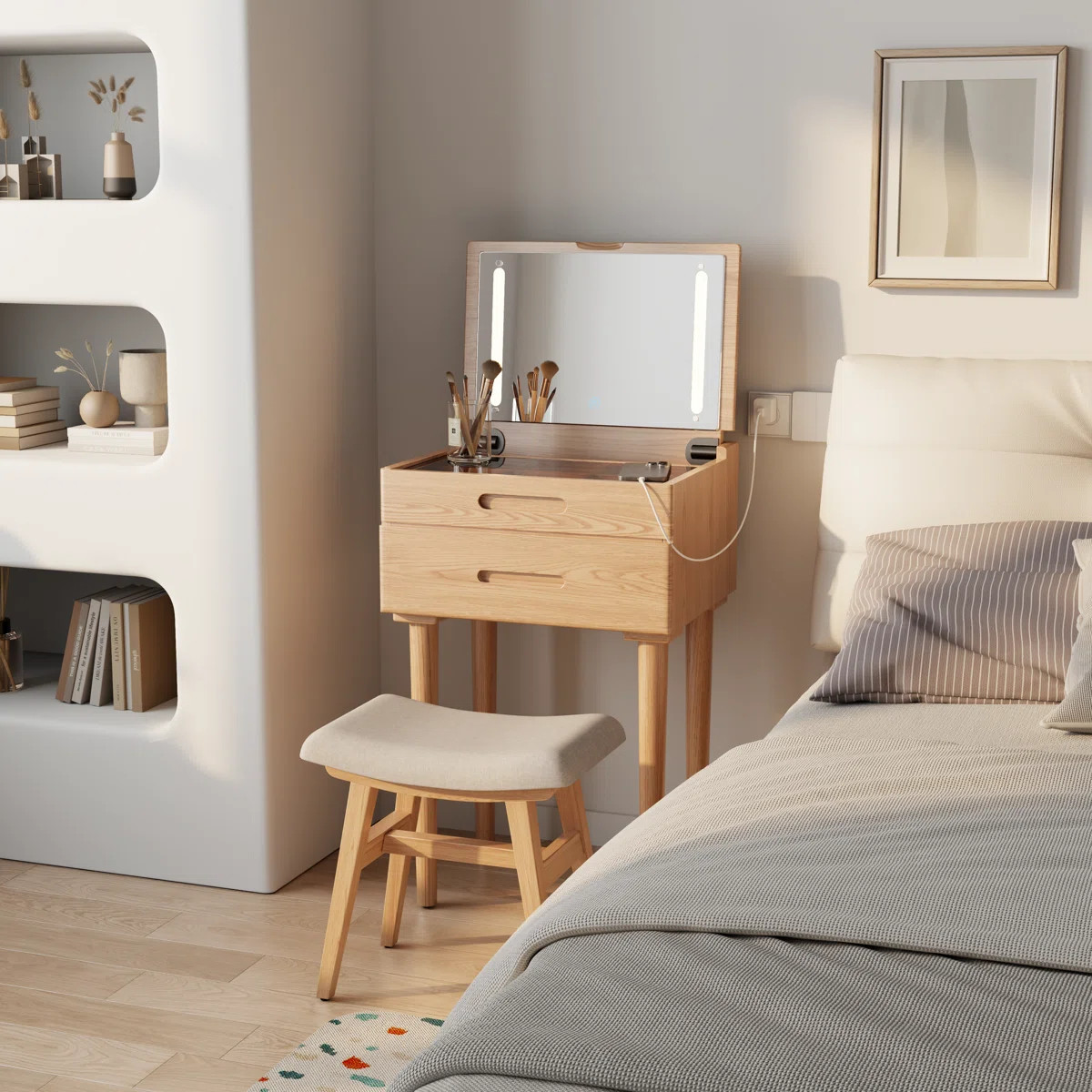 Solid Wood Makeup Vanity with Flip Top Mirror & 3 Adjustable Lighting Modes, Simple Leg Installat... | Wayfair North America