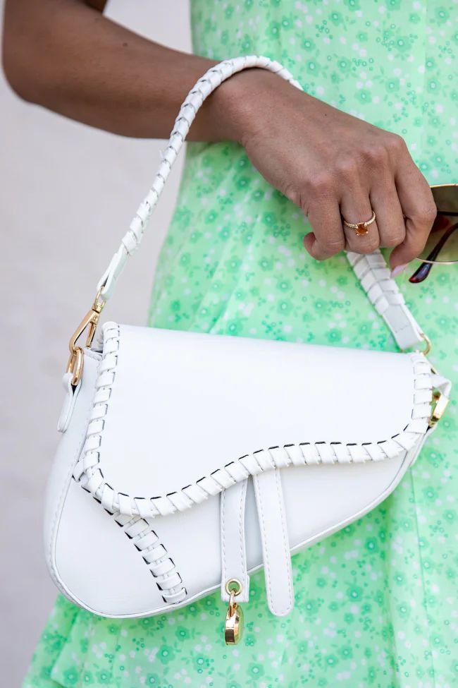 Too Chic Cream Stitching Detail Saddle Bag | Pink Lily