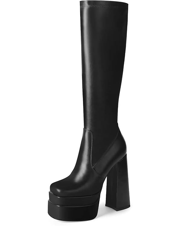 wetkiss Stacked Platform Knee High Boots for Women With High Chunky Heel, Gogo Boots for Women wi... | Amazon (US)