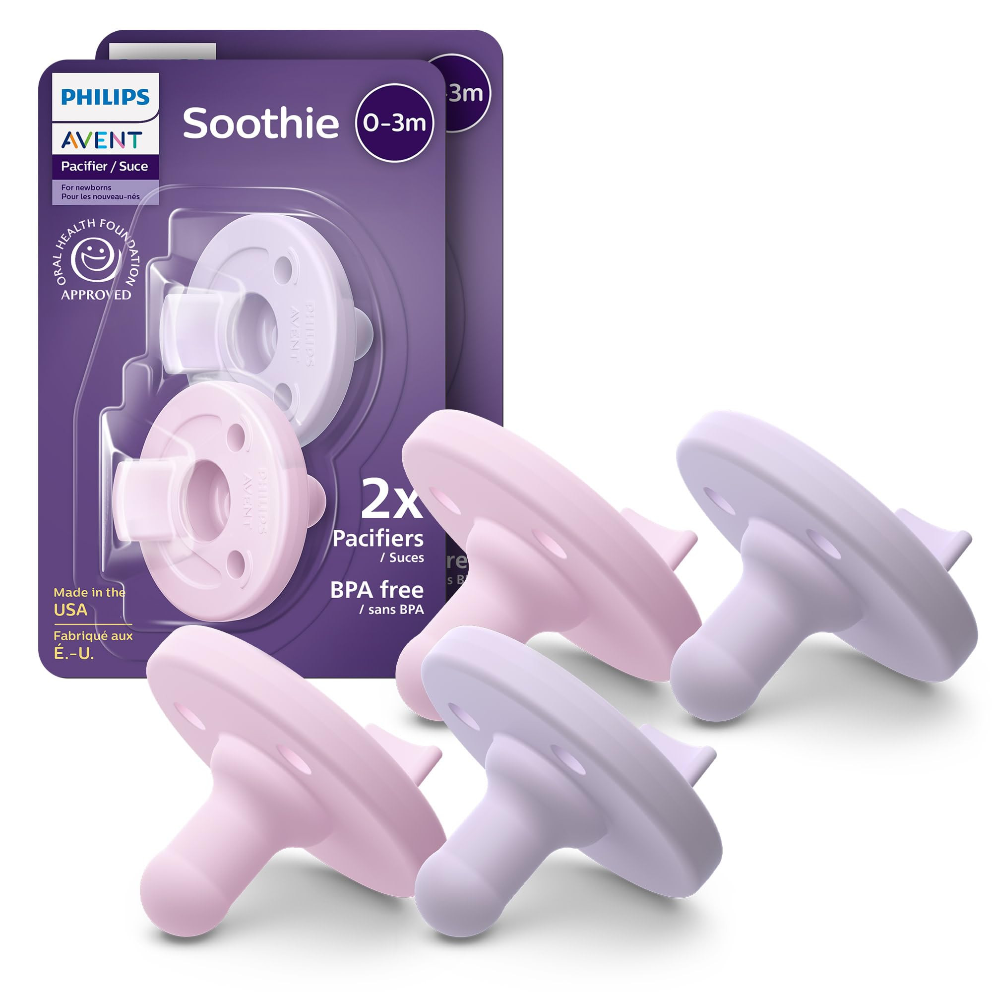 Philips Avent Soothie Baby Pacifiers - 100% Silicone Pacifiers for Babies 0-3 Months, One-Piece D... | Amazon (US)