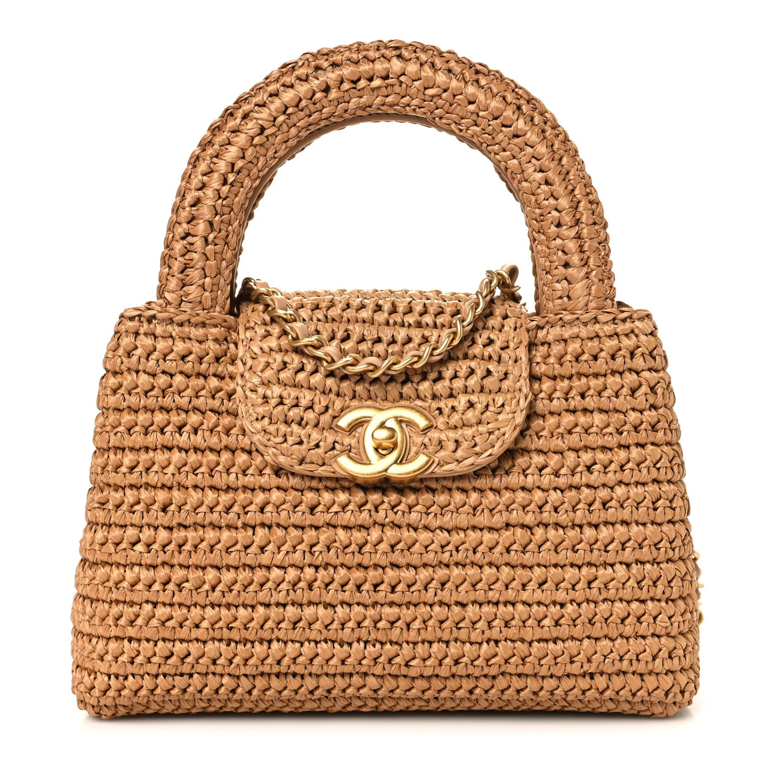 Chanel Braided Raffia Nano Kelly Flap Bag Dark Beige | FASHIONPHILE (US)