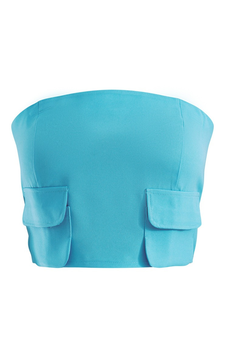 Plus Bright Blue Cargo Pocket Front Bandeau Top | PrettyLittleThing US