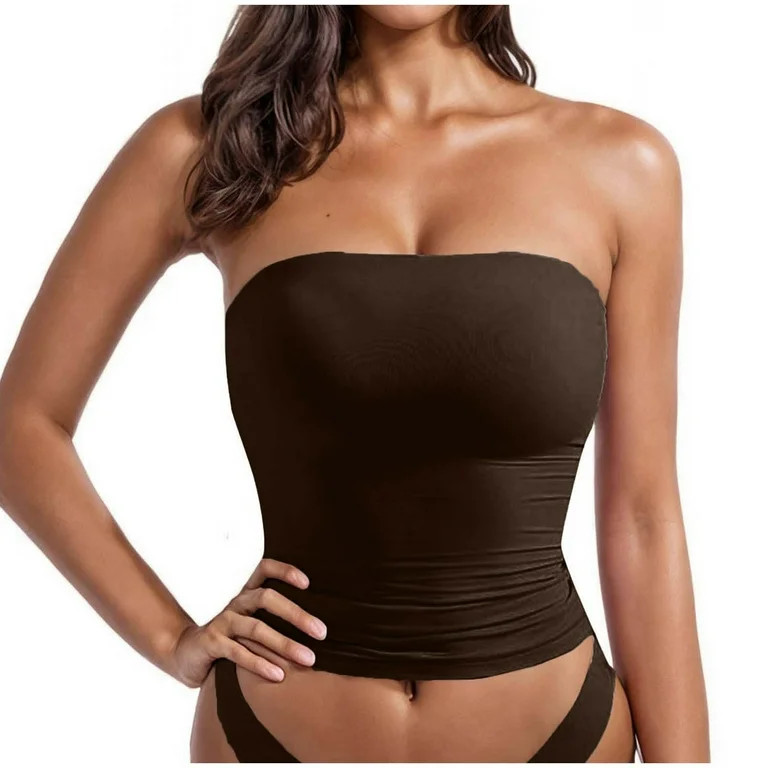 POROPL Summer Tube Tops for Women Long Seamless Padded Tops(Brown,1 Pack,Size S-XL) | Walmart (US)