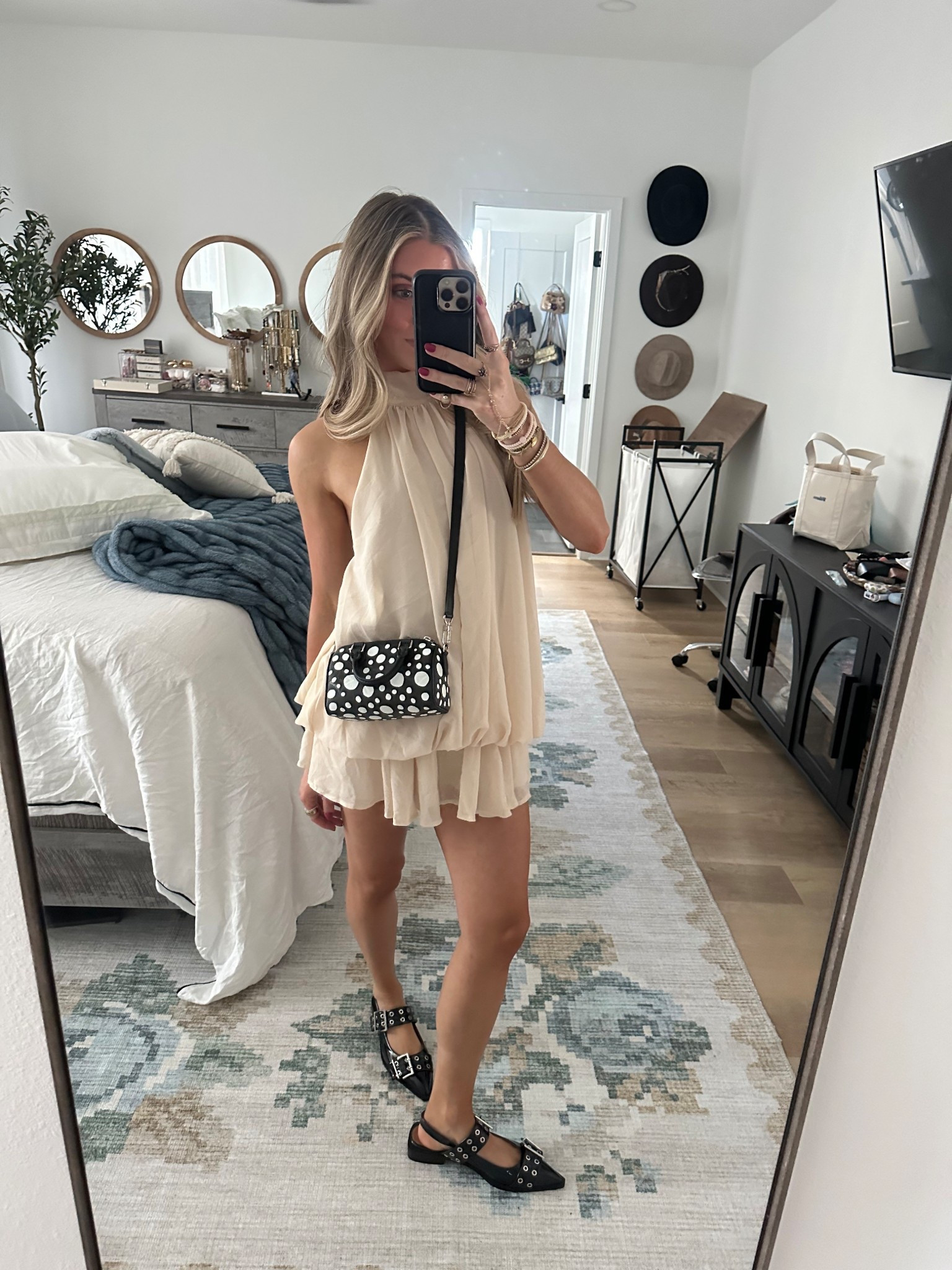 Amazon size small Verdusa Women's Tie Back Halter Chiffon Dresses Ruffle Mini Dress Brunch Outfits. My bag is Louis Vitton from Vivrelle my code is SLOANEVOSEN. My shoes are also from amazon  

#LTKShoeCrush #LTKItBag #LTKootd