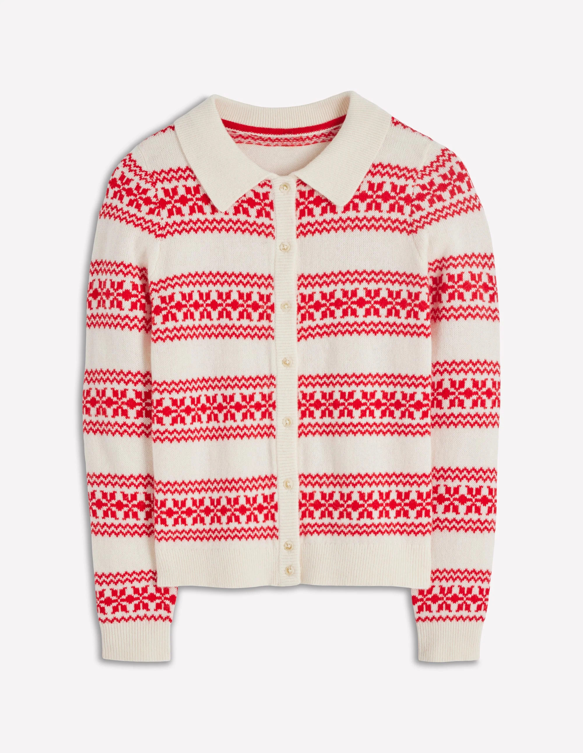 Edie Fair Isle Knitted Shirt-Warm Ivory, Red Fair Isle | Boden (US)