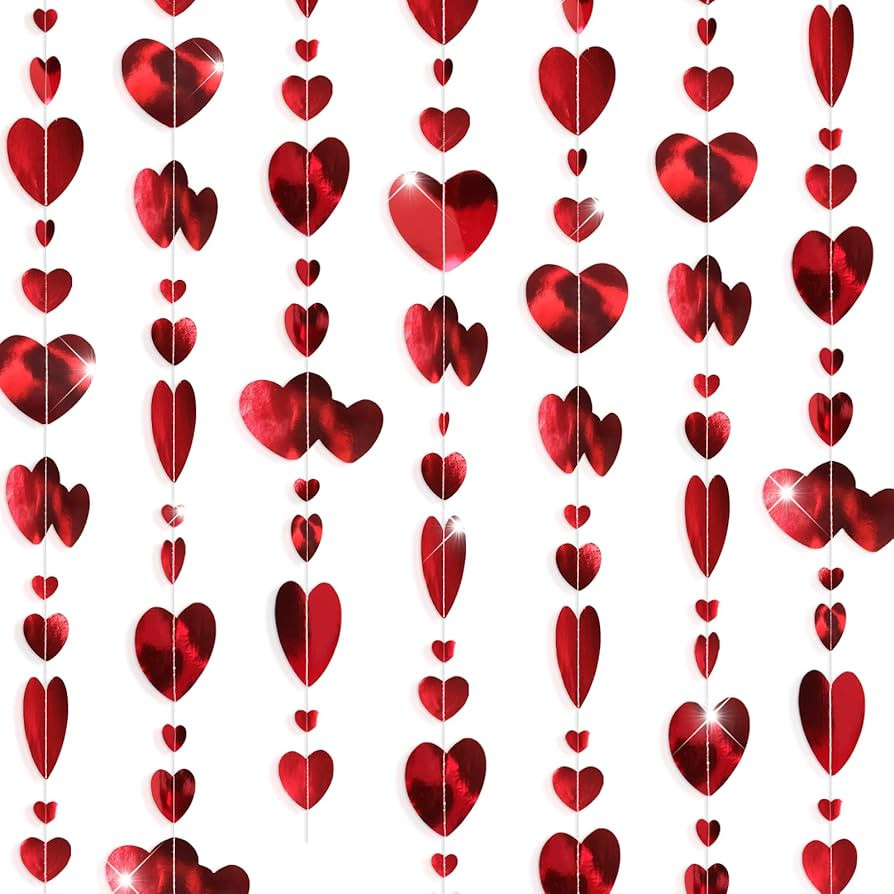 Valentines Day Garland No DIY 144 Red Heart Garland Pre-Strung Heart Streamer Banner Heart Banner... | Amazon (US)