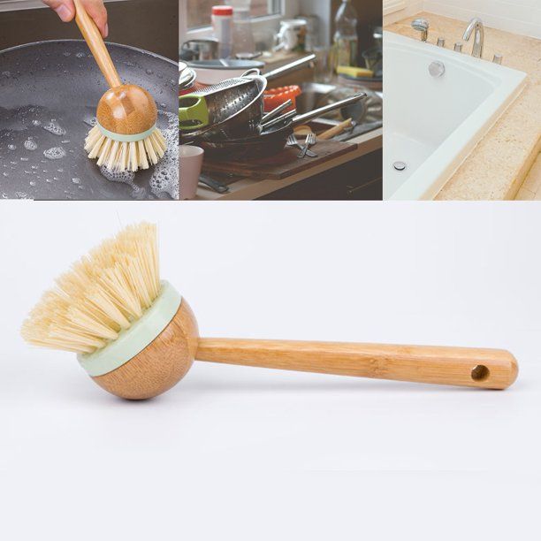 Long Handle Pan Pot Brush Wood Round Head Cleaning Brush Dish Bowl Tableware Washing Brush Kitche... | Walmart (US)