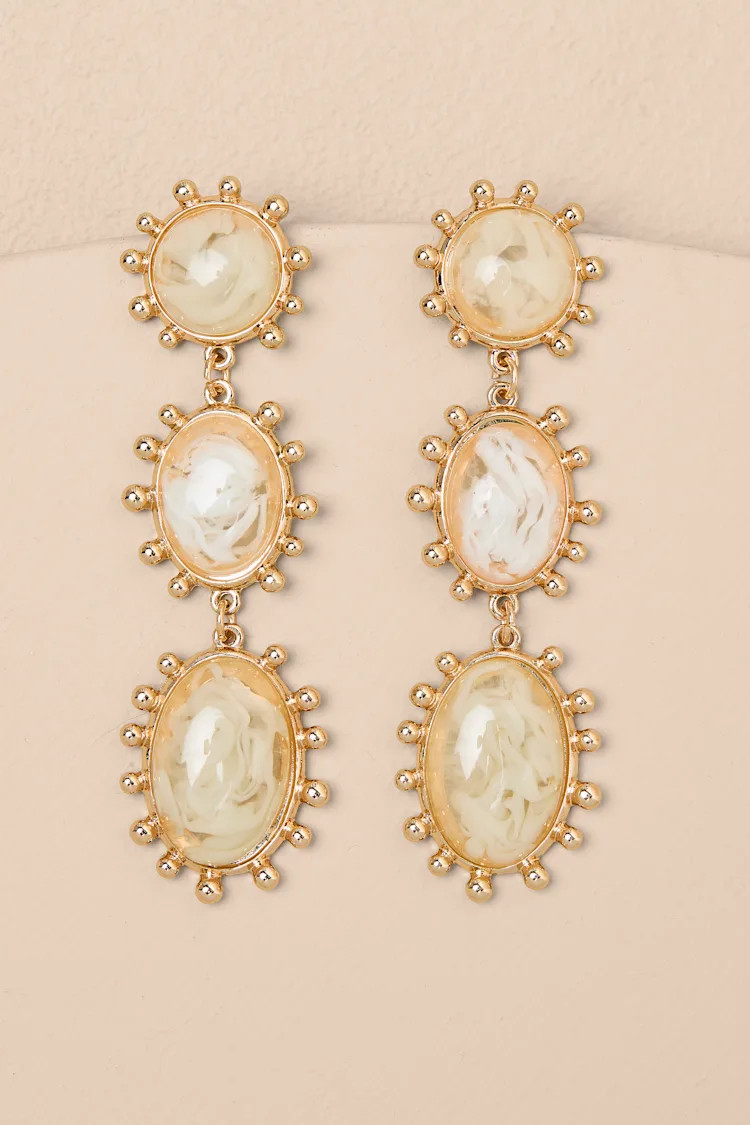 Mar 18KT Gold and White Marbled Drop Earrings | Lulus