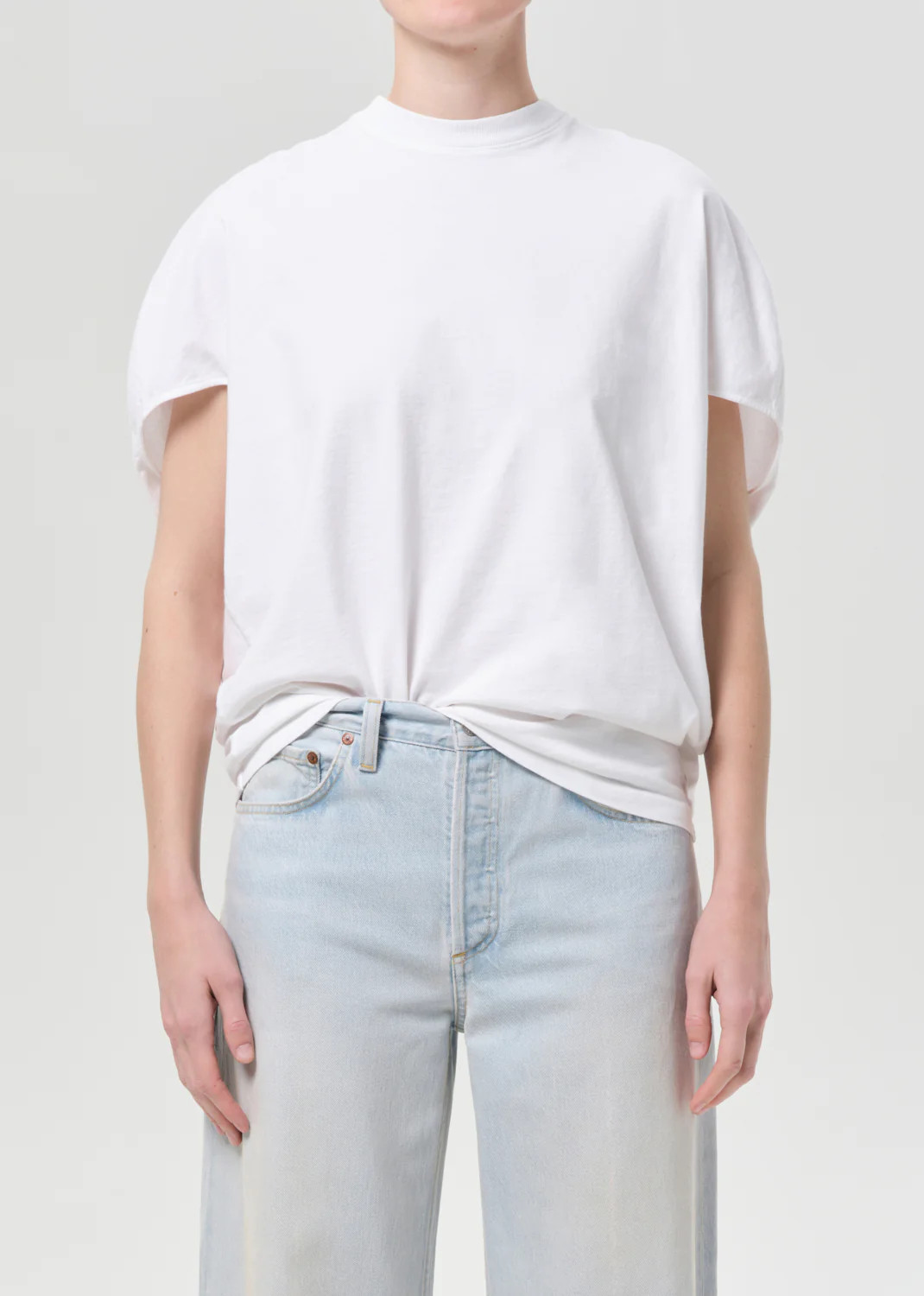 Souline Mock Neckk Cocoon Tshirt in White | AGOLDE