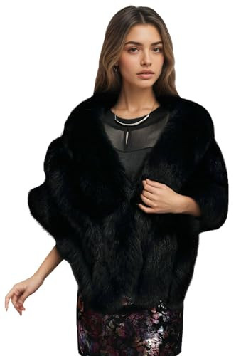 ELFJOY Luxury Faux Fur Shawl for Women Winter Fur Coat Wedding Party Fur Stole Wraps for Evening Dresses | Amazon (US)