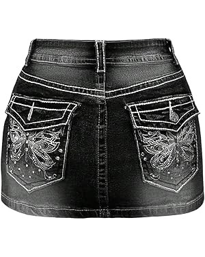 Floerns Women's Y2k Butterfly Denim Skirts Low Waist Stretch Bodycon Mini Skirt | Amazon (US)
