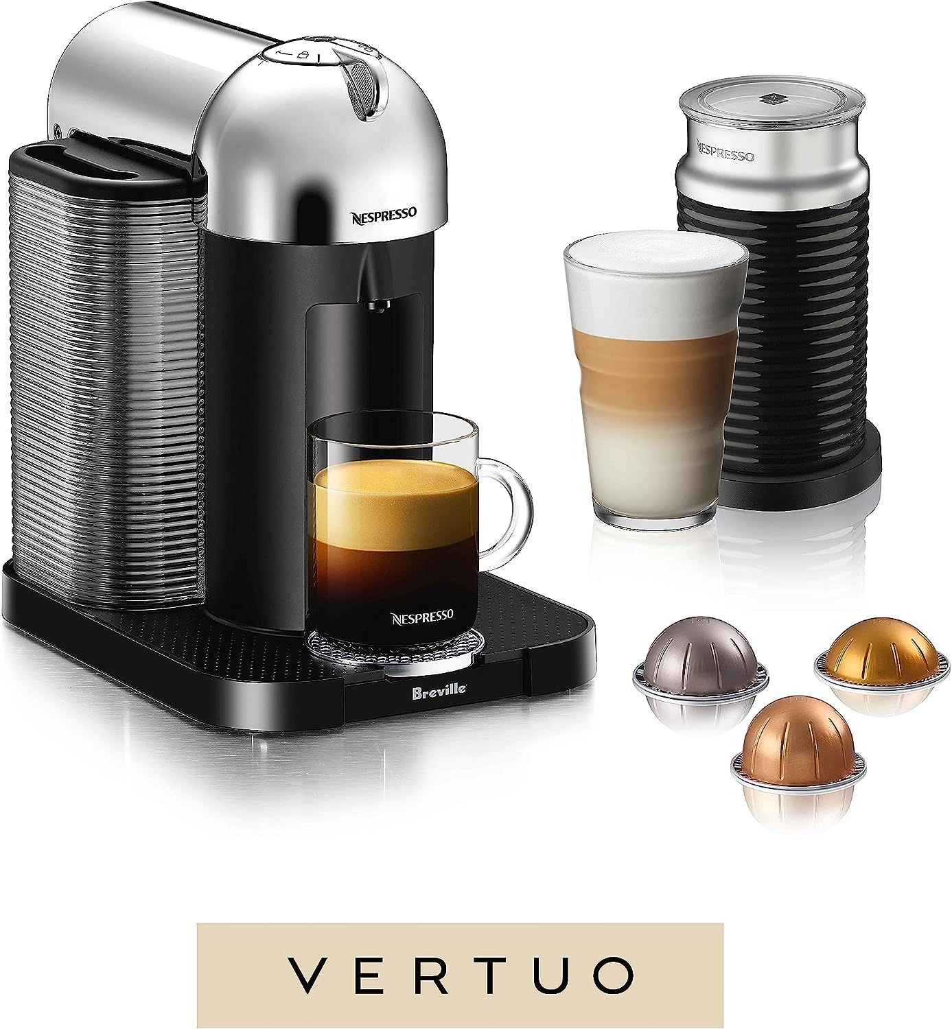 Nespresso Vertuo Coffee and Espresso Machine by Breville, 5 Cups, Chrome | Amazon (US)