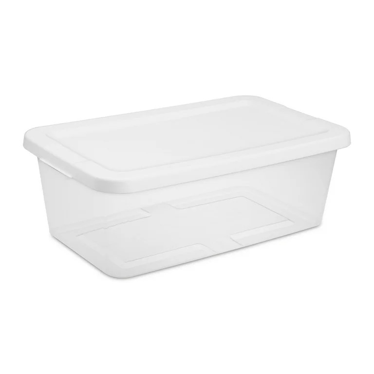 Sterilite Small Storage Bin, 6 Quart Clear Plastic Storage Container with Snap-On Lid, White | Walmart (US)